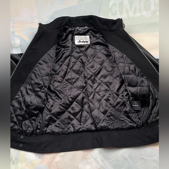 1981 Guess Faux Leather Moto Jacket Womens Size M Zip up Black Silver Zip Lin… - Picture 13 of 16